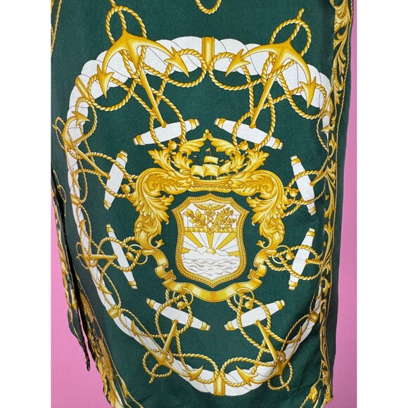 Size S | Vintage 1990s 90s Green Baroque Novelty Print Silk Button Up Blouse Top - Picture 3 of 10